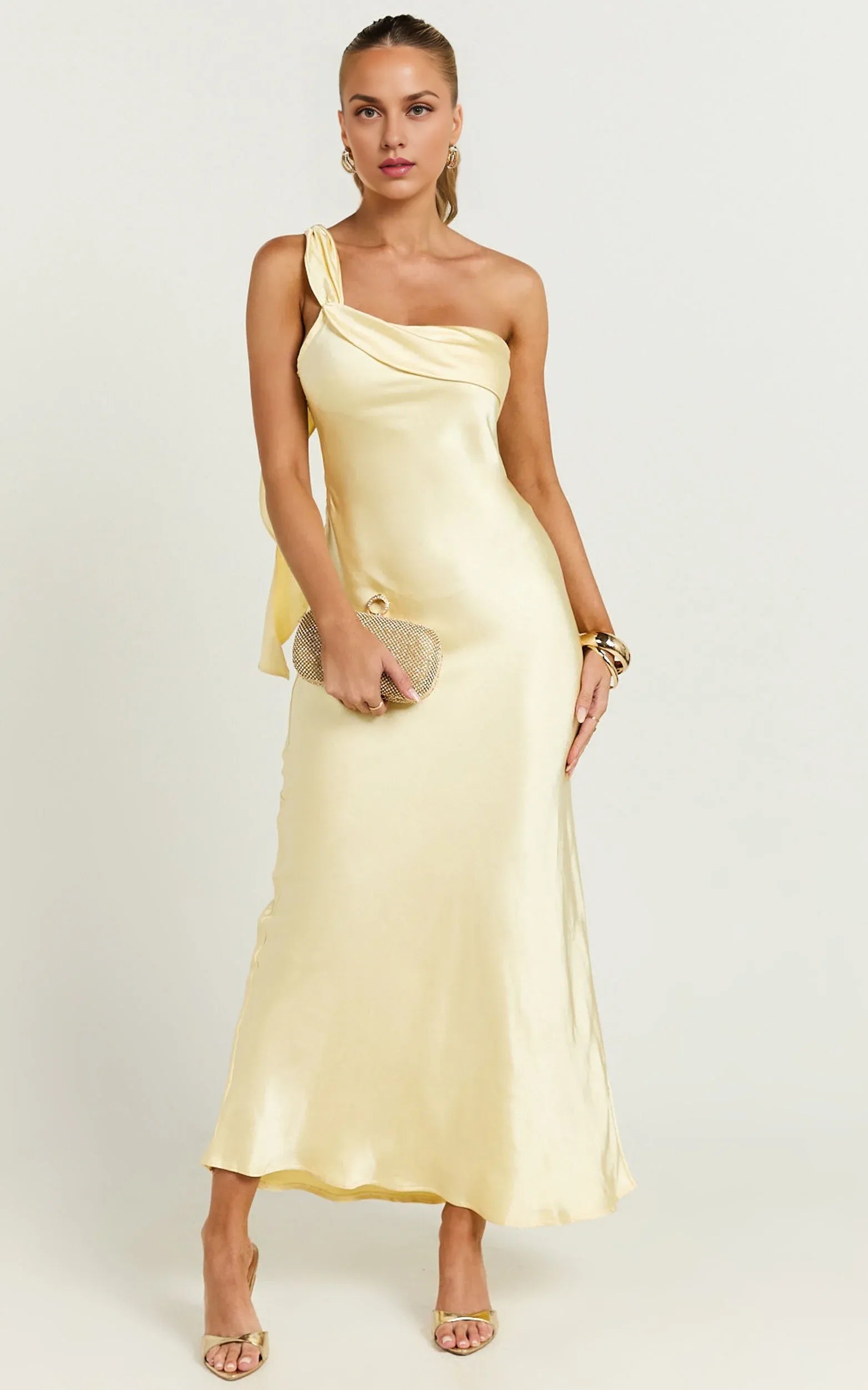 Dress Simple Strapless One shoulder Slip Midi Dress Solid Color Sleeveless Backless Sage Party Evening Dress