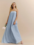 Dress Simple Strapless Sleeveless A-line Prom Dress Maxi Dress Pleated Backless Evening Dress