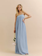Dress Simple Strapless Sleeveless A-line Prom Dress Maxi Dress Pleated Backless Evening Dress