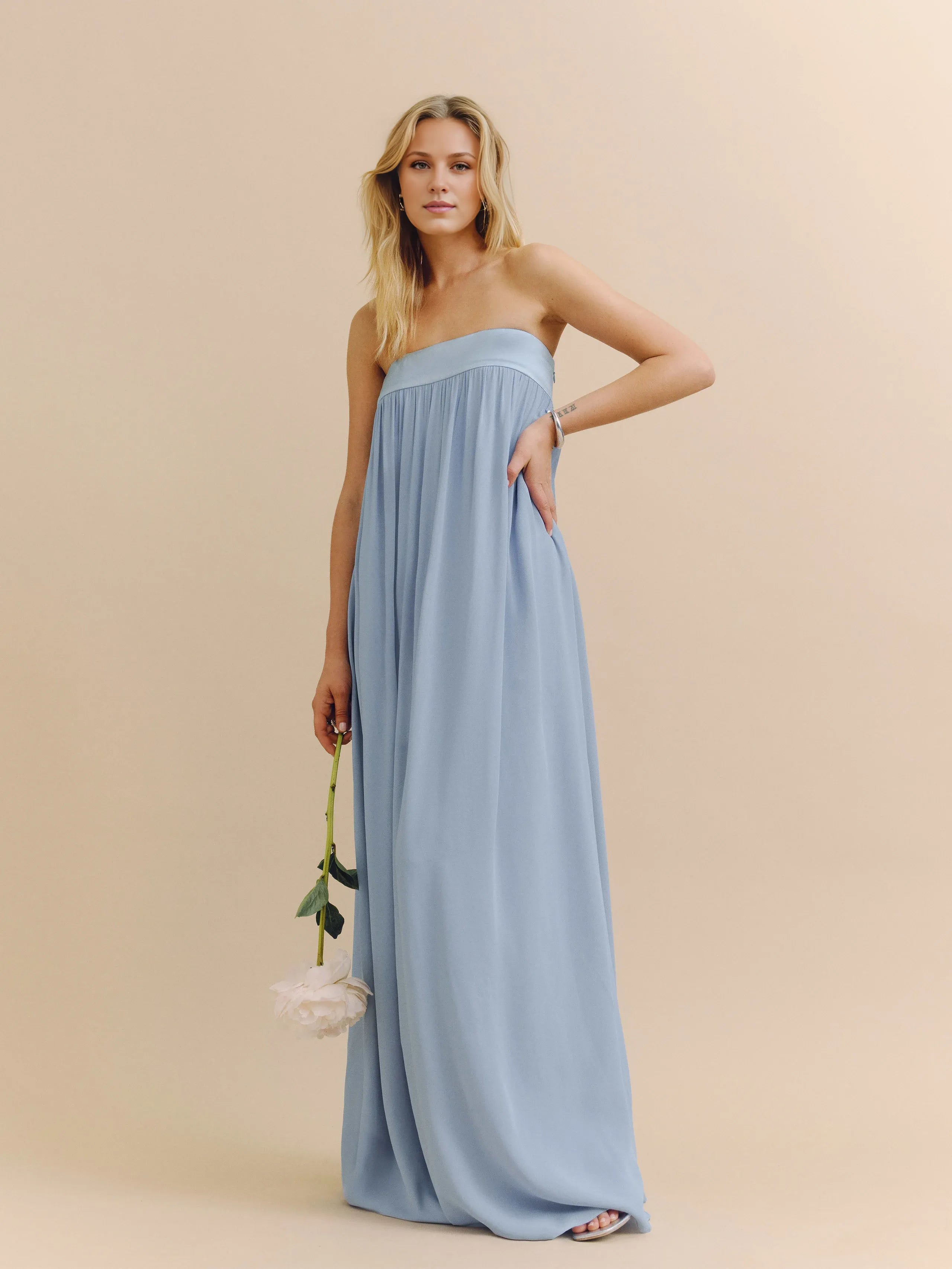 Dress Simple Strapless Sleeveless A-line Prom Dress Maxi Dress Pleated Backless Evening Dress