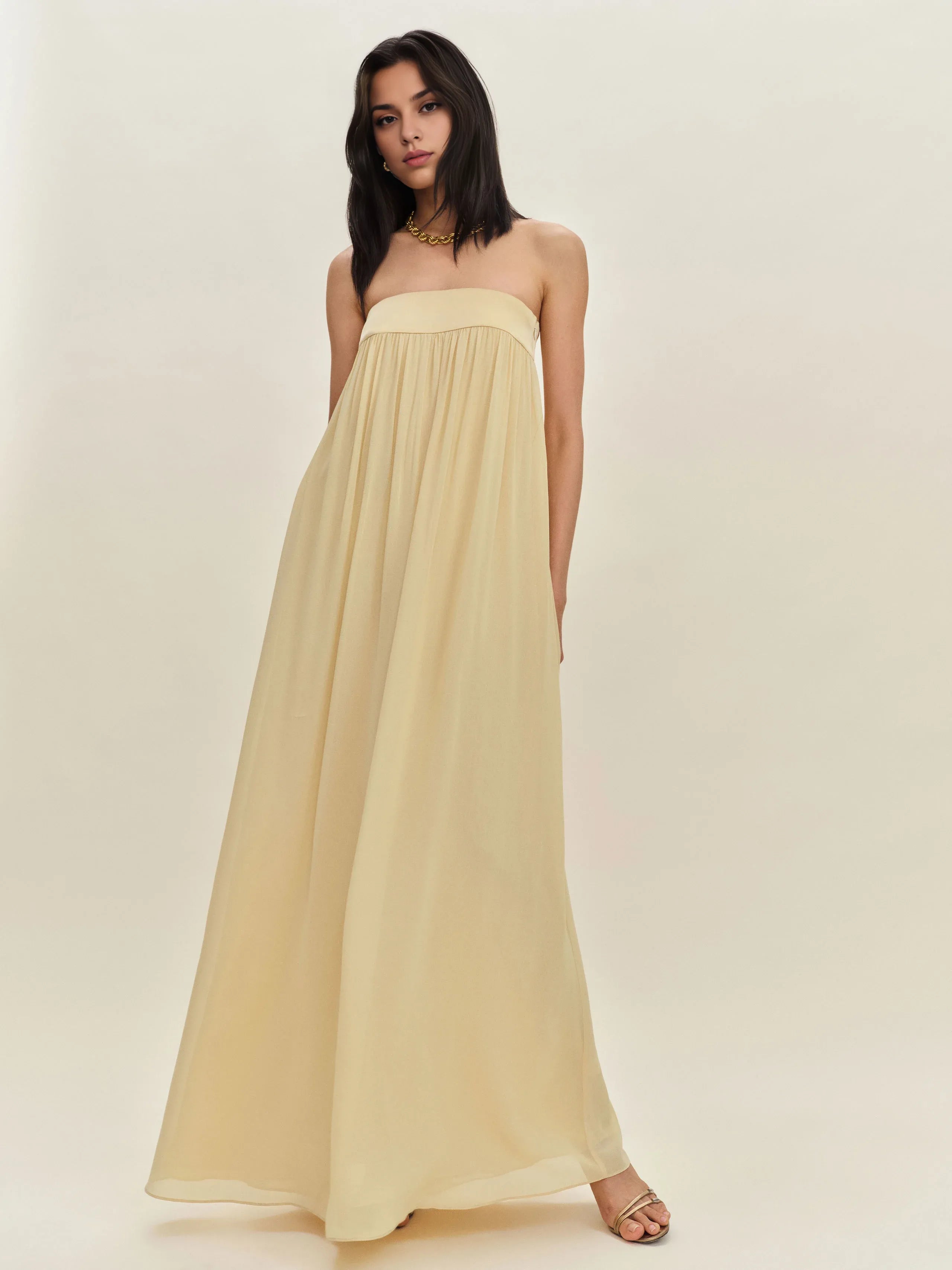 Dress Simple Strapless Sleeveless A-line Prom Dress Maxi Dress Pleated Backless Evening Dress