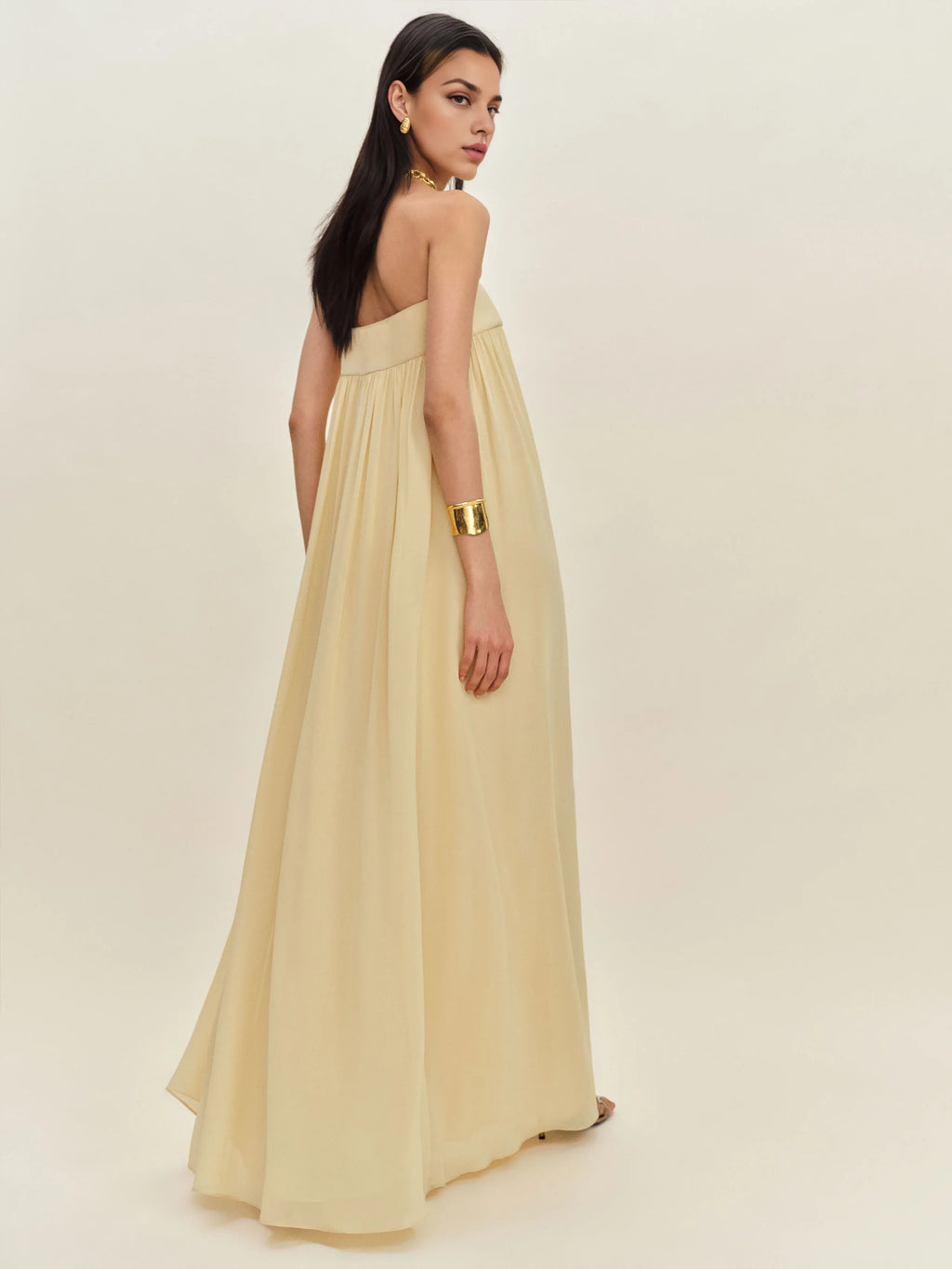 Dress Simple Strapless Sleeveless A-line Prom Dress Maxi Dress Pleated Backless Evening Dress