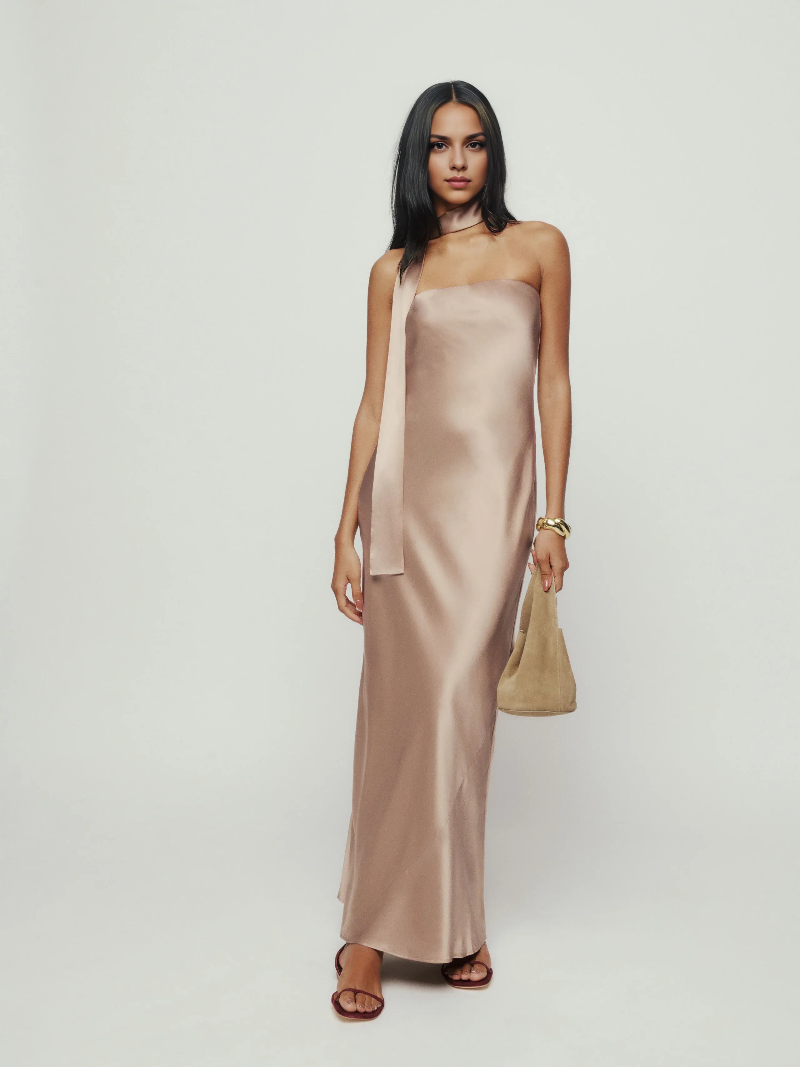 Dress Simple Strapless Sleeveless Mermaid Prom Dress Maxi Dress Backless A-Line Evening Dress With Scarf