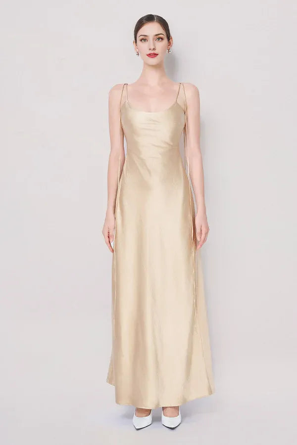Dress Spaghetti Strap Floor Length Maxi Dress Sleeveless Elegant Round Neck Backless Prom Dress