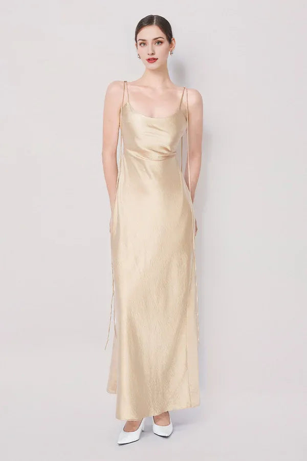 Dress Spaghetti Strap Floor Length Maxi Dress Sleeveless Elegant Round Neck Backless Prom Dress