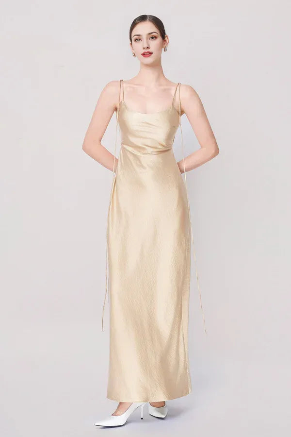 Dress Spaghetti Strap Floor Length Maxi Dress Sleeveless Elegant Round Neck Backless Prom Dress