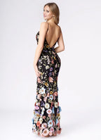 Black Dress Spaghetti Straps Romantic 3D Flower Maxi Dress Sleeveless Mermaid Side Slit Prom Dress