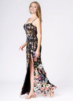 Black Dress Spaghetti Straps Romantic 3D Flower Maxi Dress Sleeveless Mermaid Side Slit Prom Dress