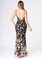 Black Dress Spaghetti Straps Romantic 3D Flower Maxi Dress Sleeveless Mermaid Side Slit Prom Dress