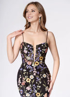 Black Dress Spaghetti Straps Romantic 3D Flower Maxi Dress Sleeveless Mermaid Side Slit Prom Dress