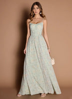 Dress Spaghetti Straps Elegant Maxi Dress Prom Dress Sleeveless Backless Flower Printed A-Line Evening Dress