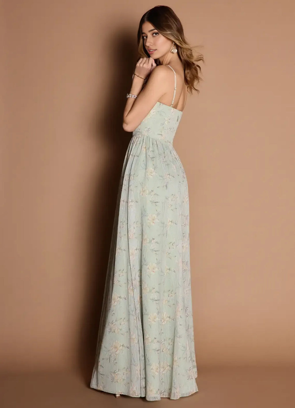 Dress Spaghetti Straps Elegant Maxi Dress Prom Dress Sleeveless Backless Flower Printed A-Line Evening Dress