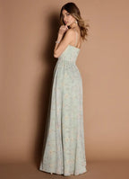 Dress Spaghetti Straps Elegant Maxi Dress Prom Dress Sleeveless Backless Flower Printed A-Line Evening Dress