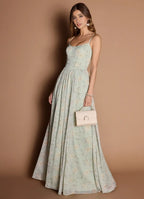 Dress Spaghetti Straps Elegant Maxi Dress Prom Dress Sleeveless Backless Flower Printed A-Line Evening Dress