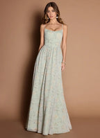 Dress Spaghetti Straps Elegant Maxi Dress Prom Dress Sleeveless Backless Flower Printed A-Line Evening Dress