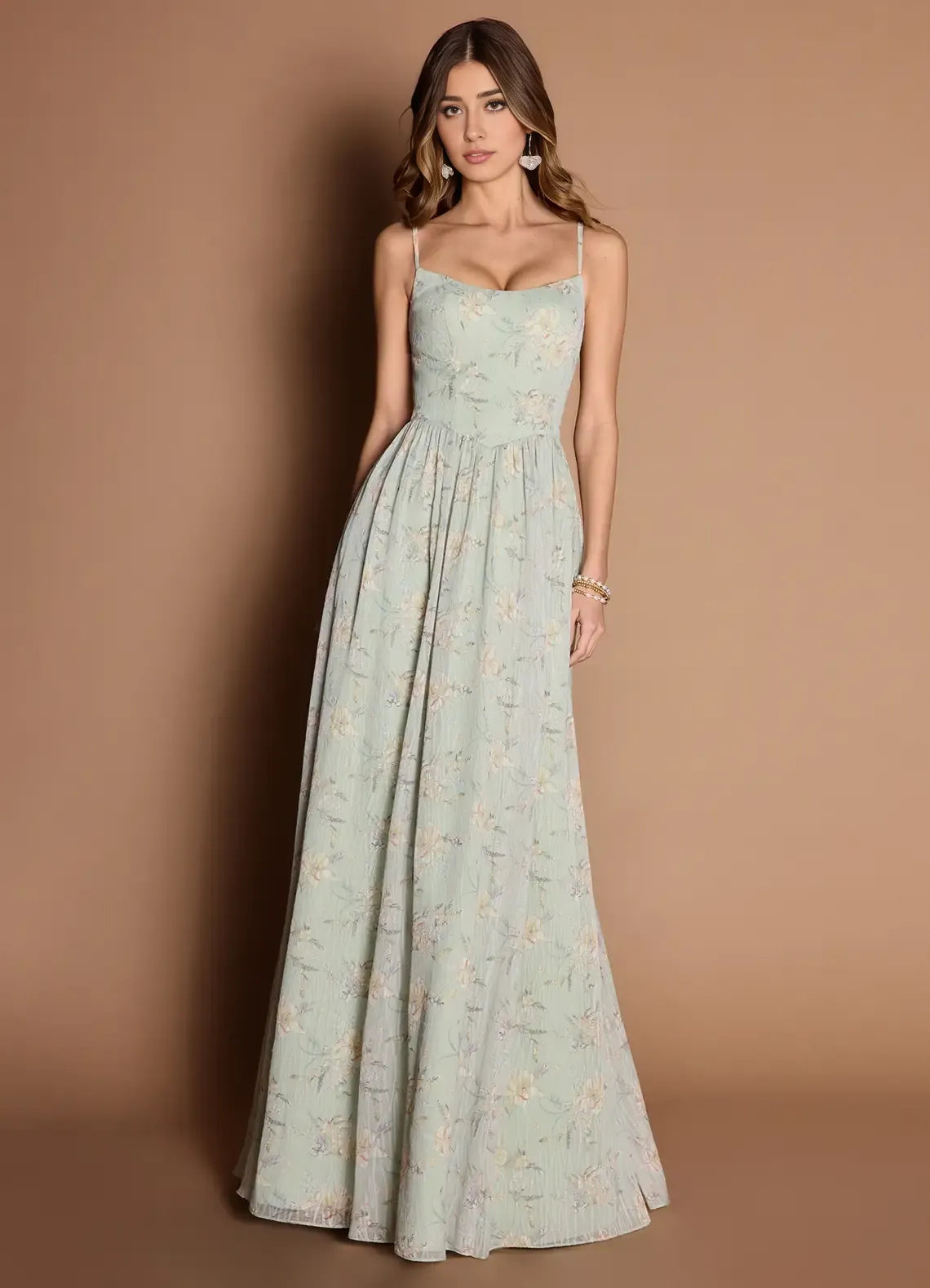 Dress Spaghetti Straps Elegant Maxi Dress Prom Dress Sleeveless Backless Flower Printed A-Line Evening Dress
