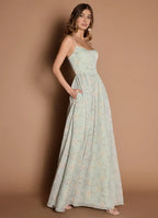 Dress Spaghetti Straps Elegant Maxi Dress Prom Dress Sleeveless Backless Flower Printed A-Line Evening Dress