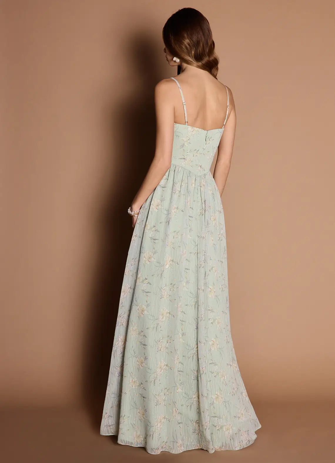 Dress Spaghetti Straps Elegant Maxi Dress Prom Dress Sleeveless Backless Flower Printed A-Line Evening Dress