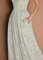 Dress Spaghetti Straps Elegant Maxi Dress Prom Dress Sleeveless Backless Flower Printed A-Line Evening Dress