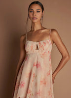 Multi Dress Spaghetti Straps Peach Romantic Flower Printed Maxi Dress Sleeveless Princess Layer Prom Dress