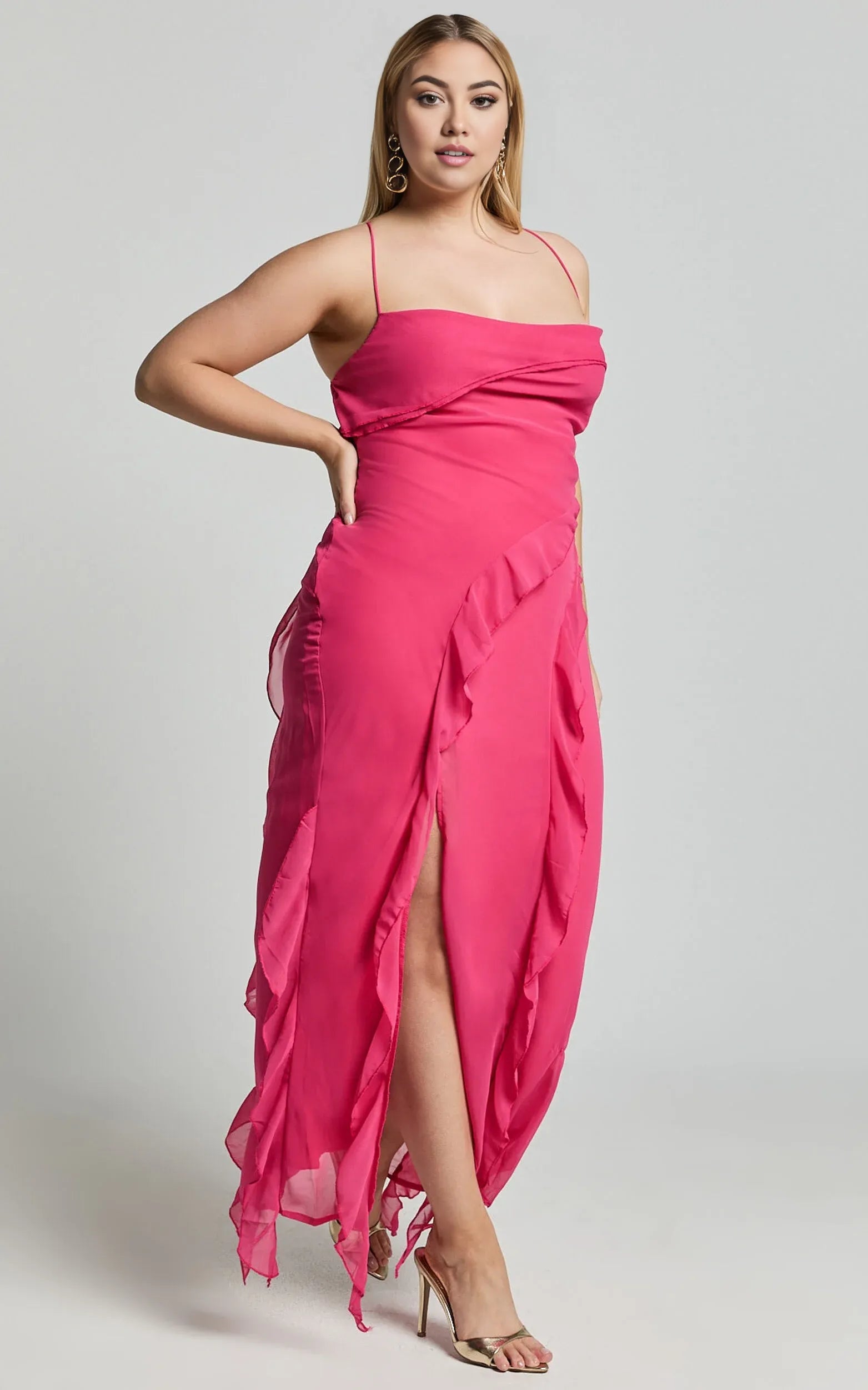 Lilac Dress Spaghetti Straps Ruffle Midi Dress Modern Solid Color Sleeveless Backless Party Evening Dress