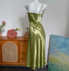 Green Dress Spaghetti Straps Simple V-neck Sleeveless Backless Prom Dress