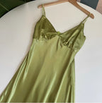 Green Dress Spaghetti Straps Simple V-neck Sleeveless Backless Prom Dress