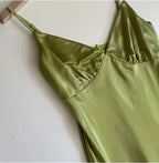 Green Dress Spaghetti Straps Simple V-neck Sleeveless Backless Prom Dress