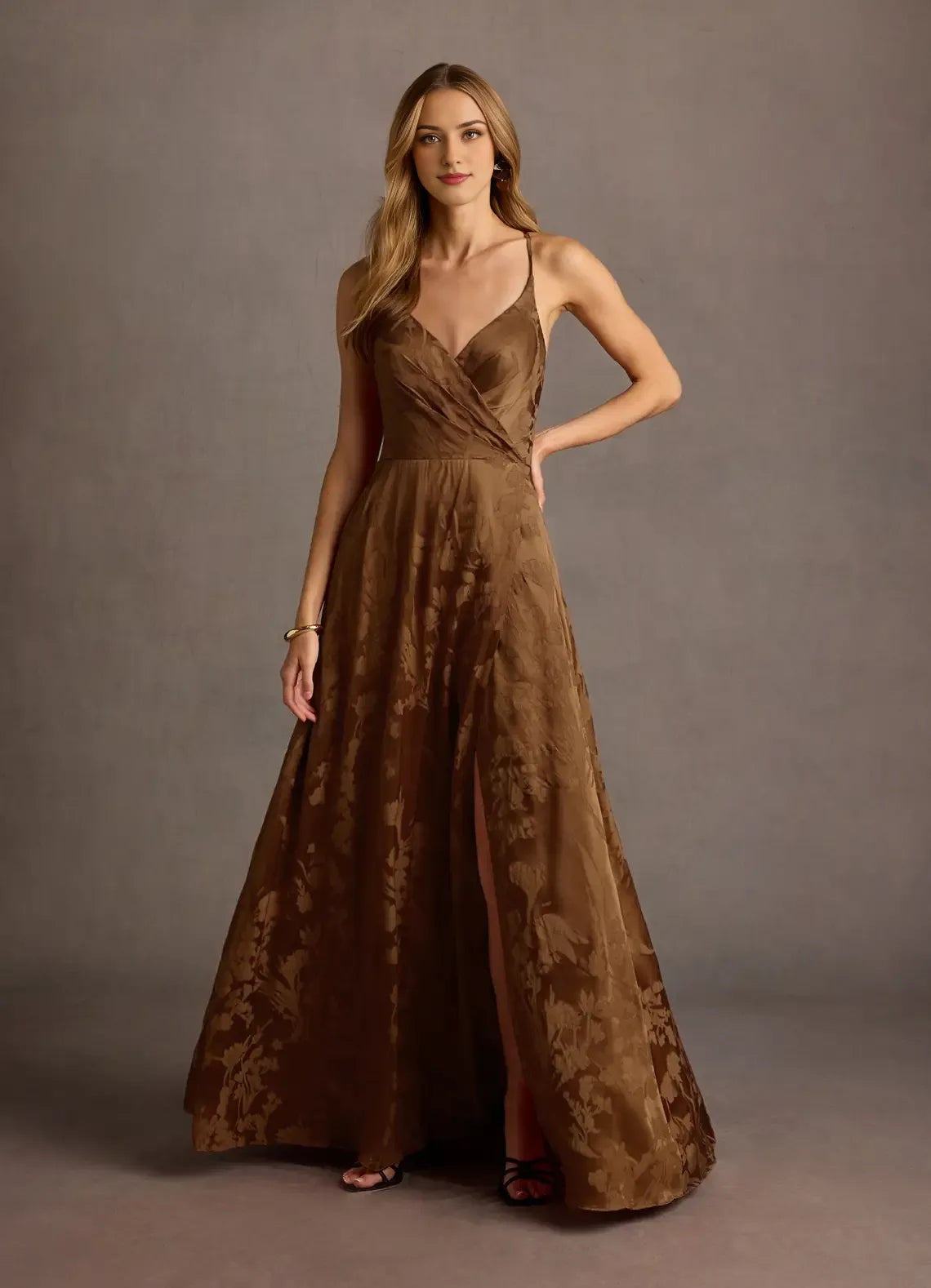 Dress Spaghetti Straps Sleeveless Romantic Flower Printed Evening Dress Floor Length Backless Prom Dress