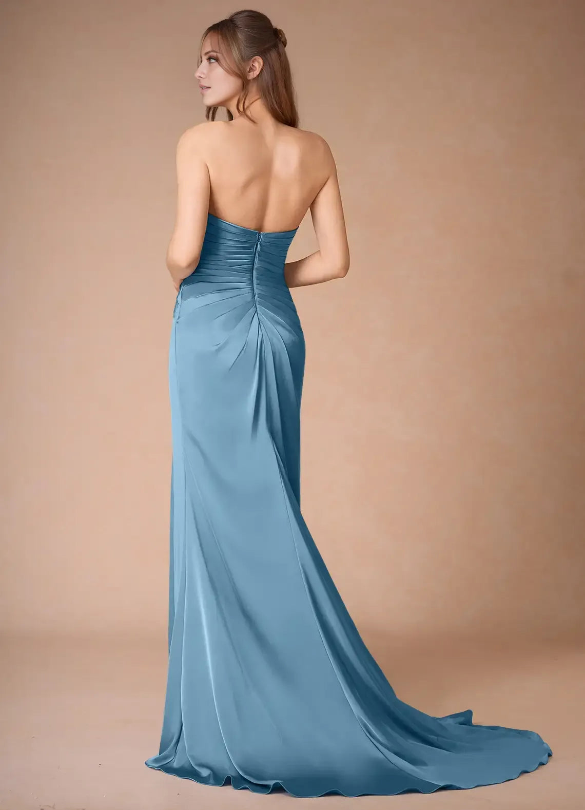 Blue Dress Spaghetti Straps Steel Simple Maxi Dress Sleeveless Mermaid Side Slit Prom Dress