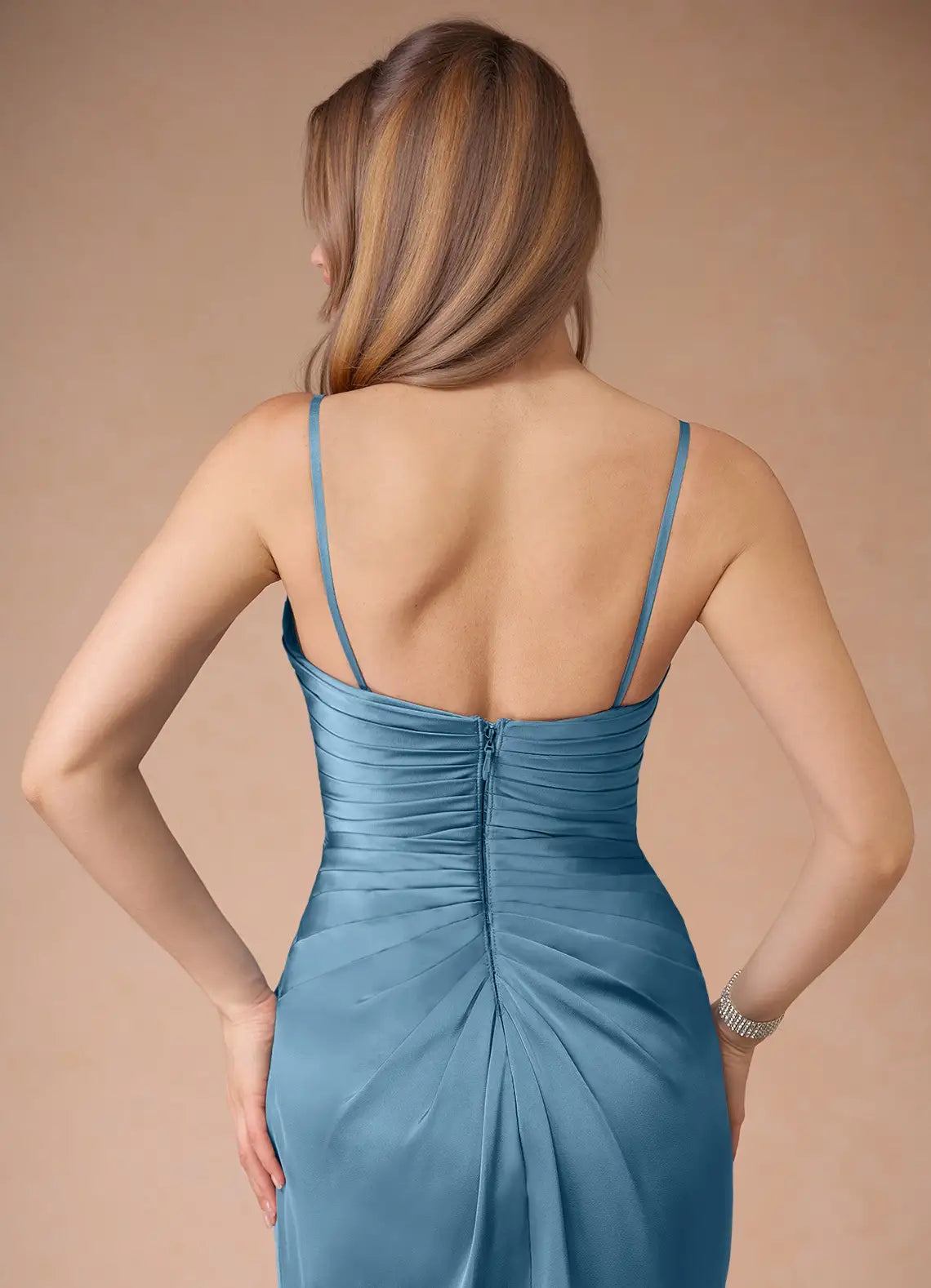 Blue Dress Spaghetti Straps Steel Simple Maxi Dress Sleeveless Mermaid Side Slit Prom Dress