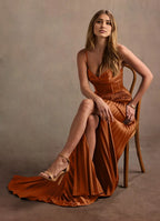 Dress Spaghetti Straps Sweetheart Elegant Maxi Dress Prom Dress Backless Ruched A-Line Evening Dress With Slit