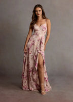 Dress Spaghetti Straps V Neck Romantic Floral Maxi Dress Sleeveless Ruffle Slit Floor Length Backless Prom Dress