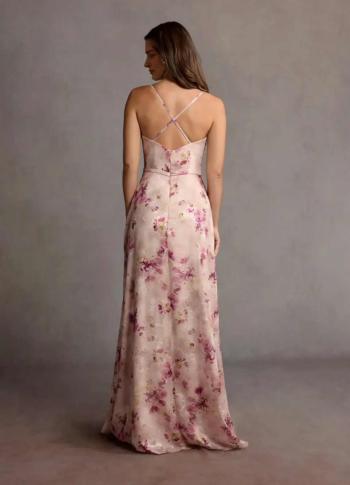 Dress Spaghetti Straps V Neck Romantic Floral Maxi Dress Sleeveless Ruffle Slit Floor Length Backless Prom Dress