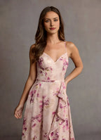 Dress Spaghetti Straps V Neck Romantic Floral Maxi Dress Sleeveless Ruffle Slit Floor Length Backless Prom Dress