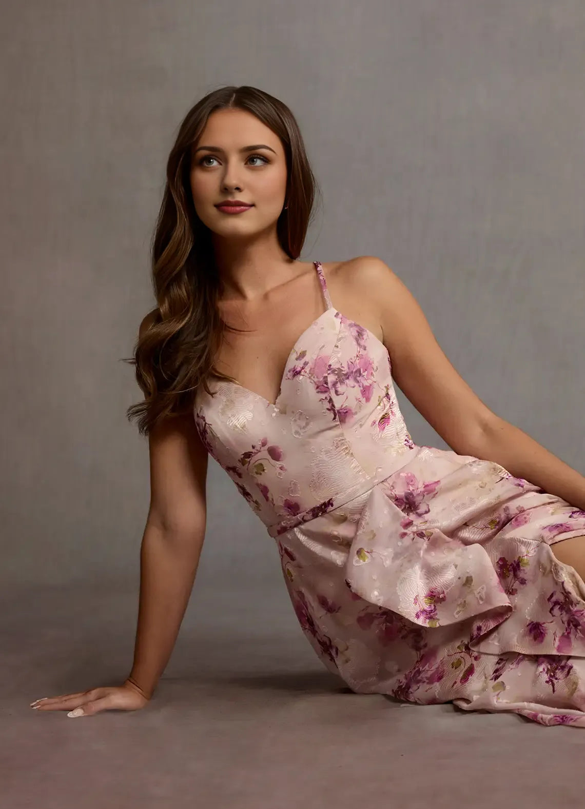 Dress Spaghetti Straps V Neck Romantic Floral Maxi Dress Sleeveless Ruffle Slit Floor Length Backless Prom Dress
