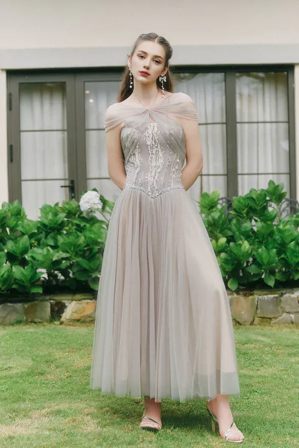 Dress Sparkle A-line Corset Waist Ankle Length Maxi Dress Sleeveless Elegant Pleated Backless Prom Dress