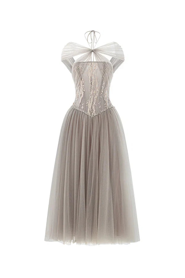 Dress Sparkle A-line Corset Waist Ankle Length Maxi Dress Sleeveless Elegant Pleated Backless Prom Dress