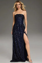 Dress Sparkle & Shine Long Evening Formal Dress Sleeveless Strapless Prom Dress With Hight Slit