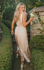 Dress Square Neck Champagne Sleeveless Maxi Dress Column Solid Color Backless Fashion Prom Dress