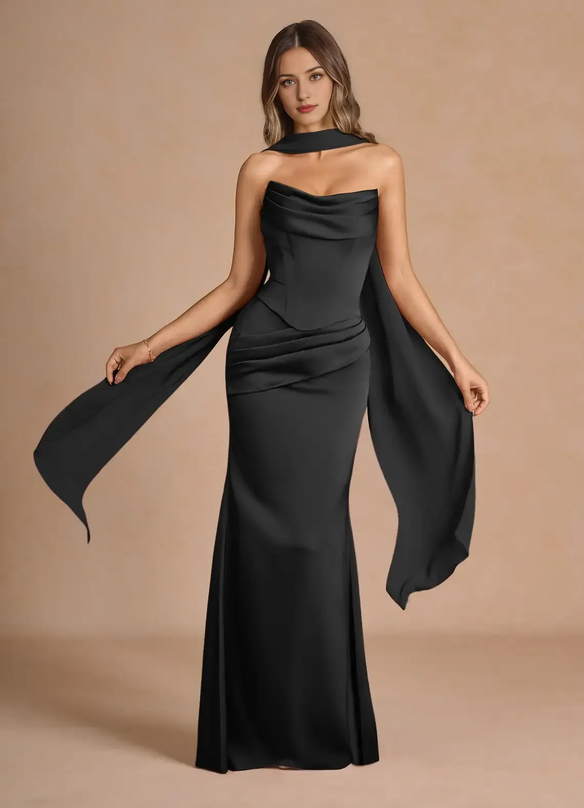 Dress Strapless Elegant Sleeveless Mermaid Maxi Dress Prom Dress Simple Backless Back Evening Dress