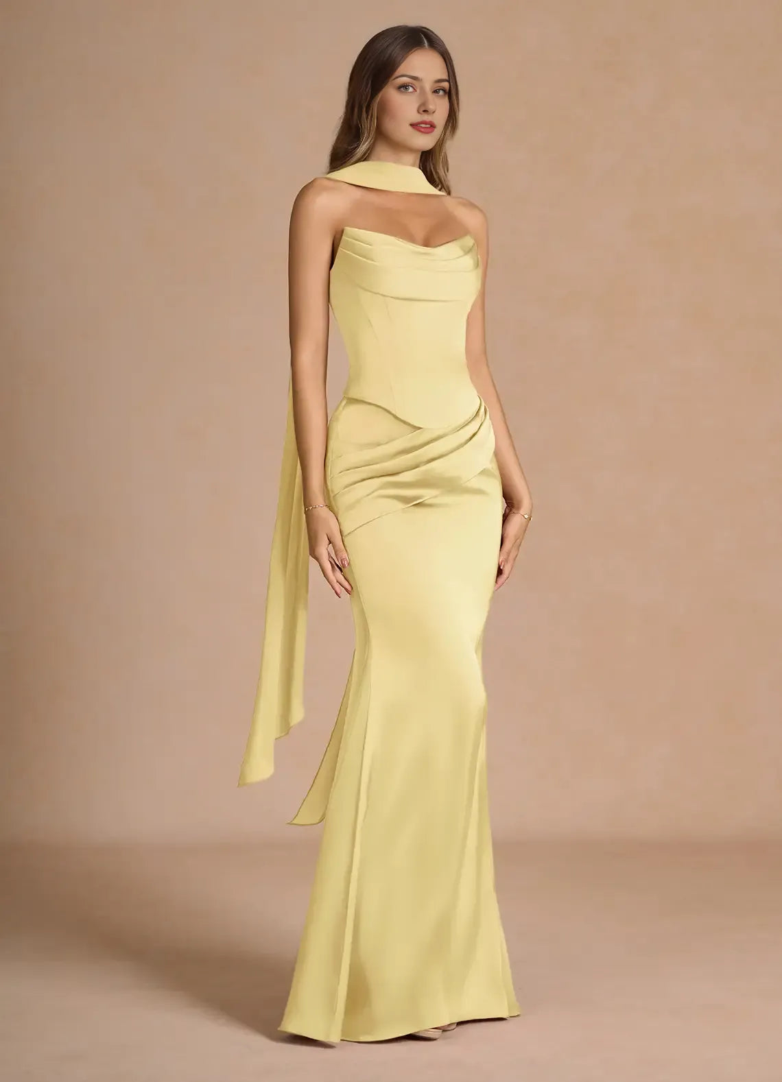 Dress Strapless Elegant Sleeveless Mermaid Maxi Dress Prom Dress Simple Backless Back Evening Dress