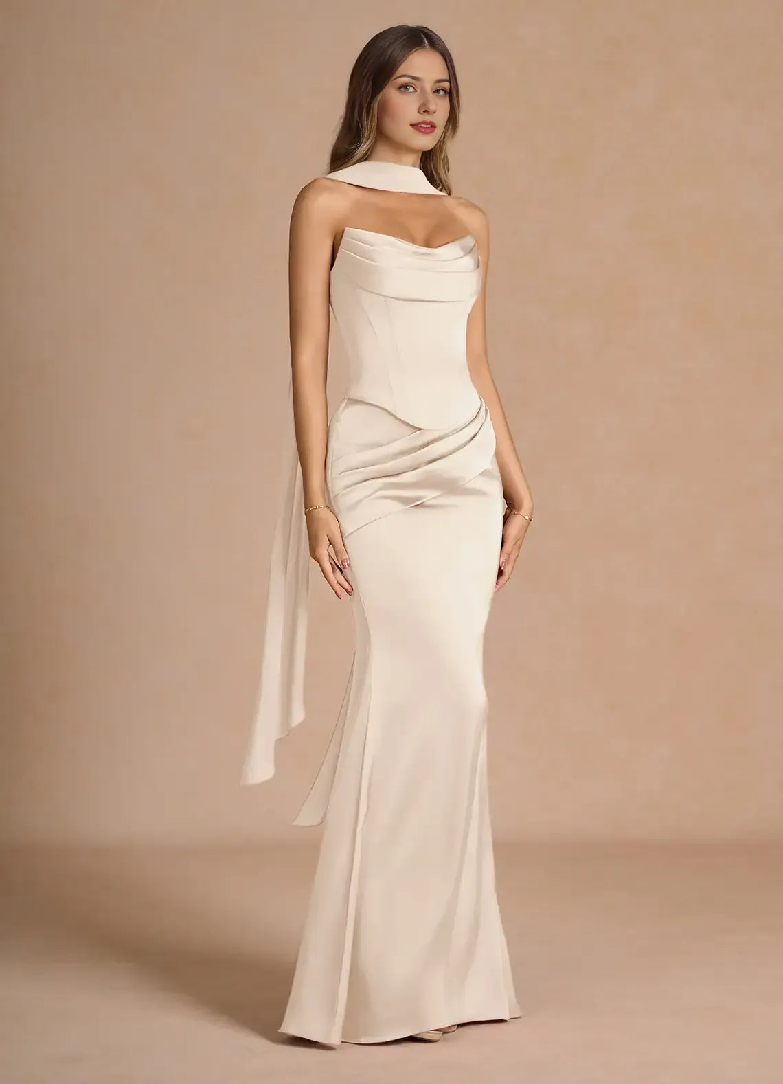 Dress Strapless Elegant Sleeveless Mermaid Maxi Dress Prom Dress Simple Backless Back Evening Dress