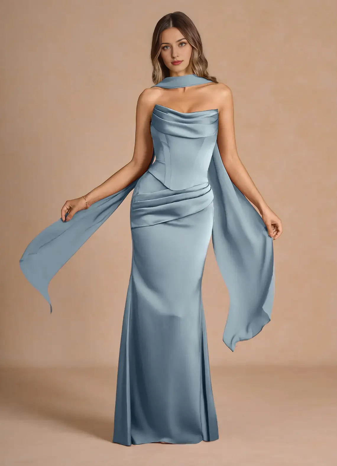 Dress Strapless Elegant Sleeveless Mermaid Maxi Dress Prom Dress Simple Backless Back Evening Dress