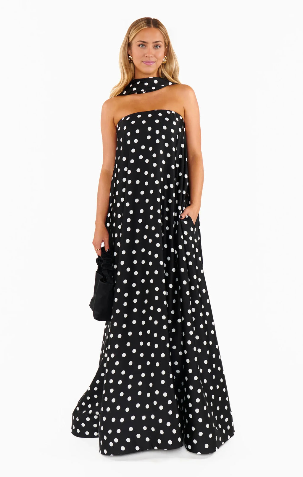 Black Dress Strapless Off the Shoulder Sleeveless Maxi Dress A-Line Polka Dots Backless Fashion Prom Dress