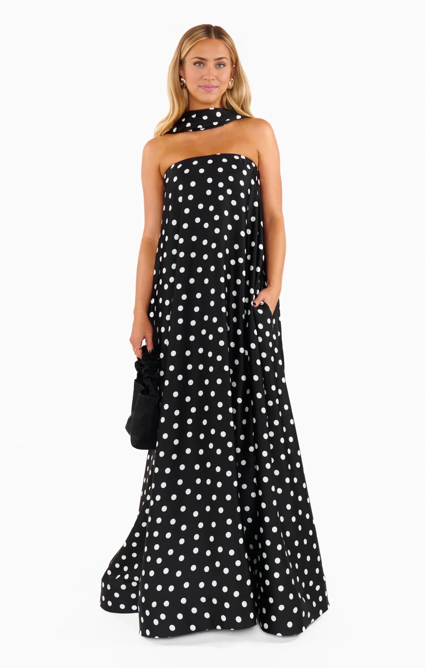 Black Dress Strapless Off the Shoulder Sleeveless Maxi Dress A-Line Polka Dots Backless Fashion Prom Dress