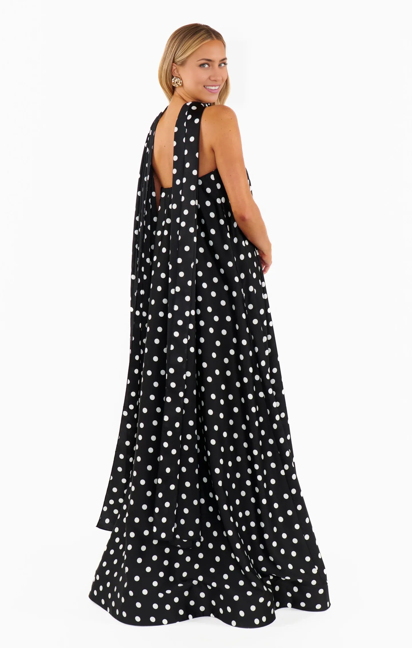 Black Dress Strapless Off the Shoulder Sleeveless Maxi Dress A-Line Polka Dots Backless Fashion Prom Dress