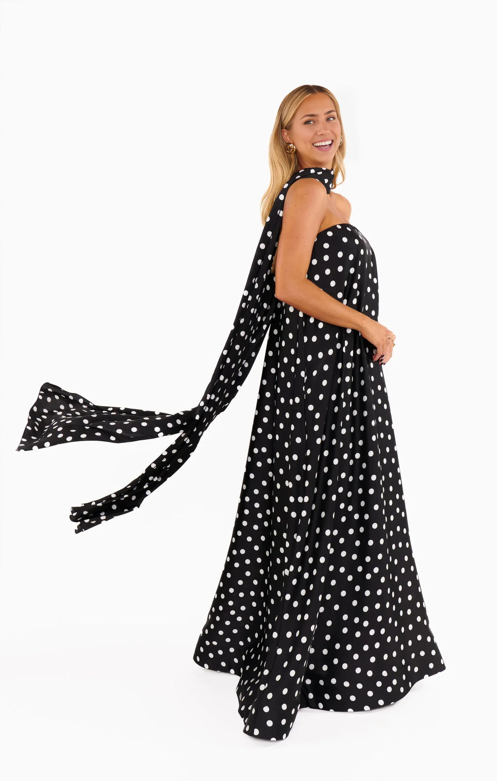 Black Dress Strapless Off the Shoulder Sleeveless Maxi Dress A-Line Polka Dots Backless Fashion Prom Dress