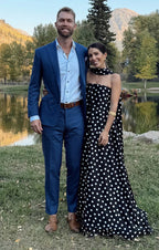 Black Dress Strapless Off the Shoulder Sleeveless Maxi Dress A-Line Polka Dots Backless Fashion Prom Dress