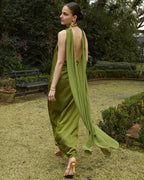 Dress Stunning Straight Tube Cold Shoulder Evening Dress Sleeveless Low Open Back Solid Color Scarf Prom Dress